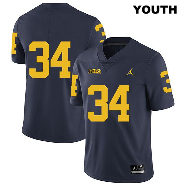 Youth NCAA Michigan Wolverines Jordan Anthony #34 No Name Navy Jordan Brand Authentic Stitched Legend Football College Jersey YB25U64TY